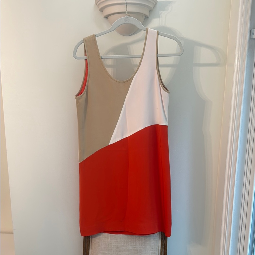 Colorblock Sleeveless dress - Orange, White, Tan